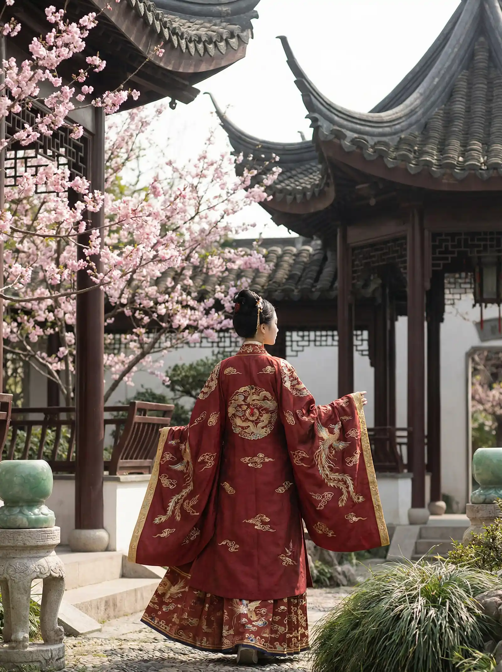 永远免费的品色论坛 明制汉服红色凤凰刺绣